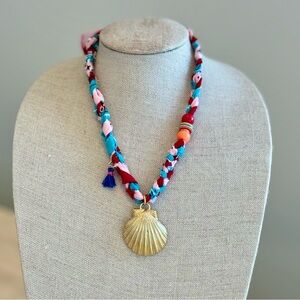 Gold Shell Pendant Necklace with Multicolor Braided Bandana Cord